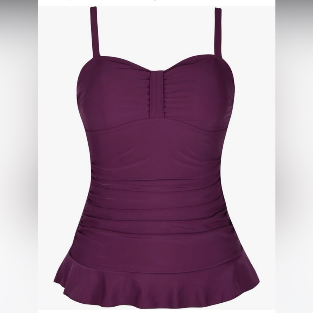 Hilor Burgundy Swim Top Size 20 with Adjustable Straps and Ruching NWT